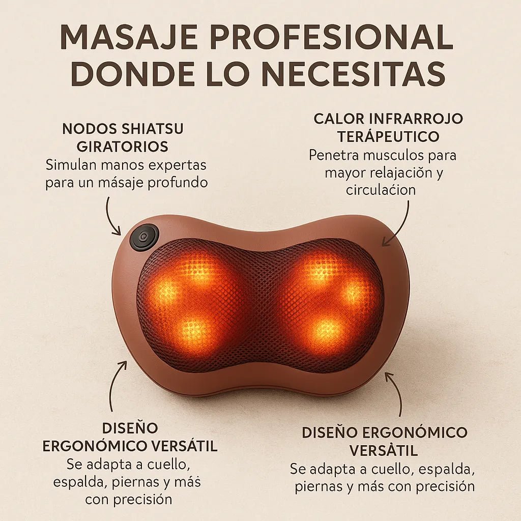 Masajeador de Cuello Eléctrico con Calor - Almohada Cervical Portátil - Tienda Online